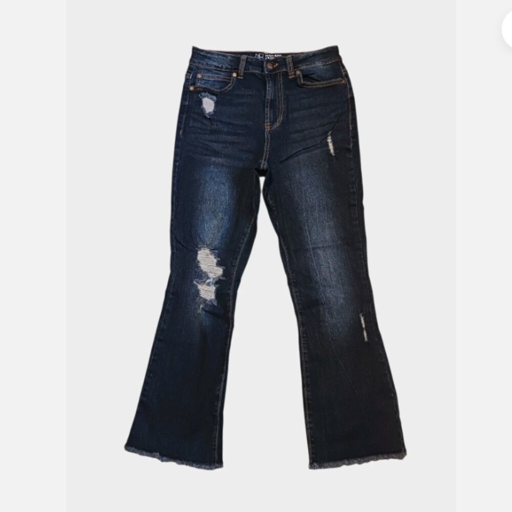 NOBO High Rise Jeans Size 26x25 Crop Flare Jeans Junior Raw Hem Blue Pants